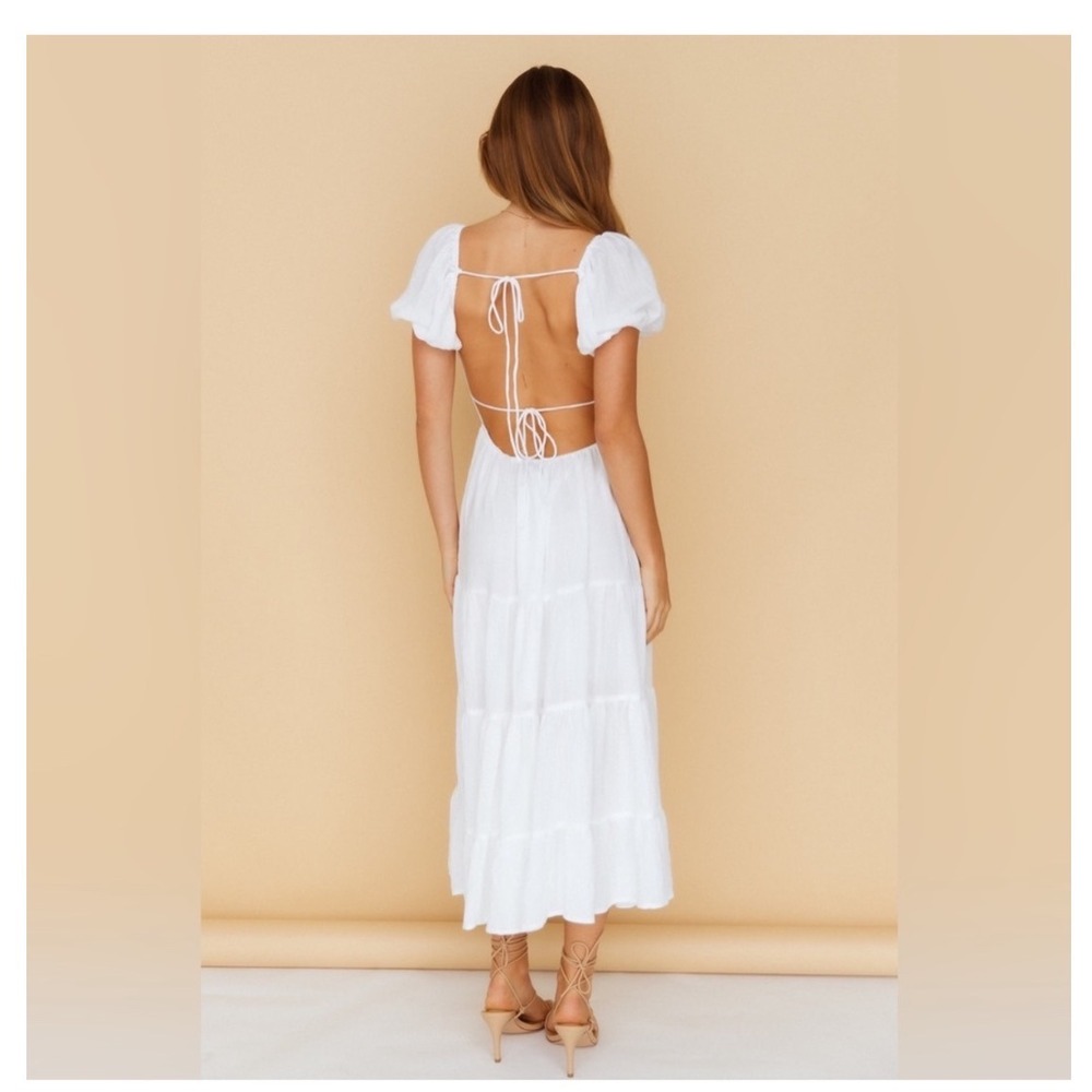 Princess Polly Danny White Cotton Tiered Puff Sleeve Midi Dress Tie Back size 12 - Picture 14 of 14